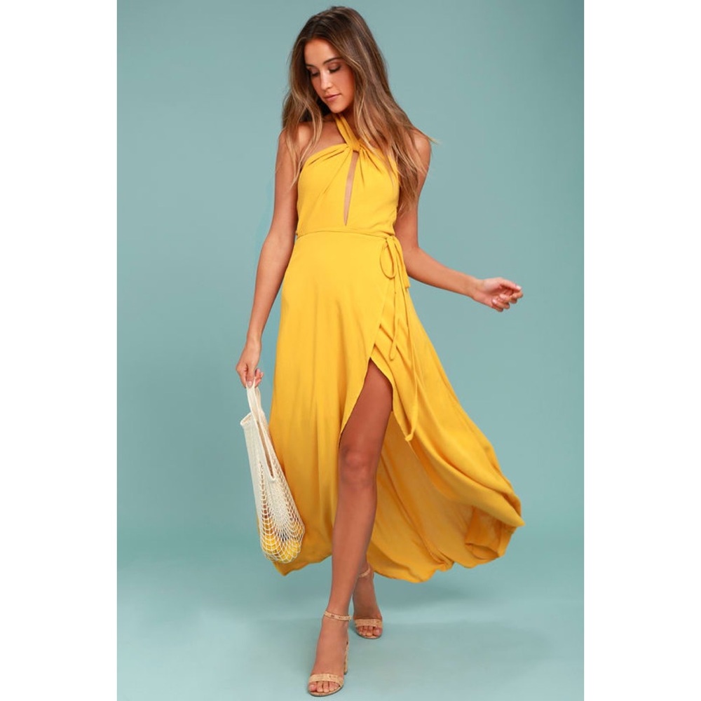 NWT Lulu’s Golden Yellow Halter Wrap Dress Size M